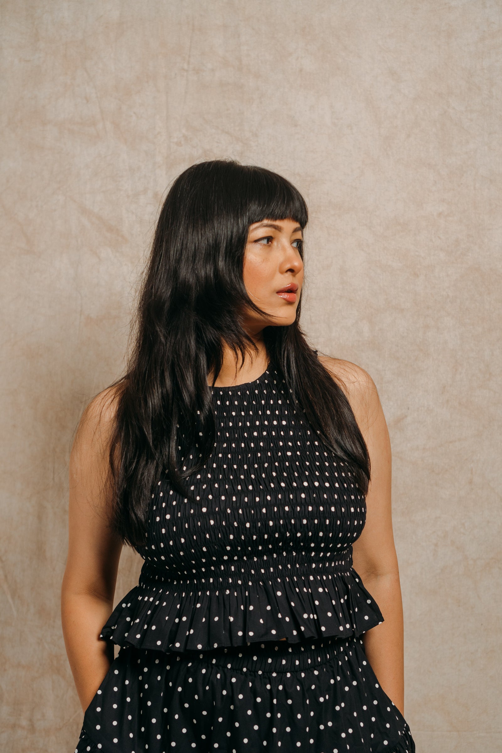 Ruched Top 'White Polka Dots'