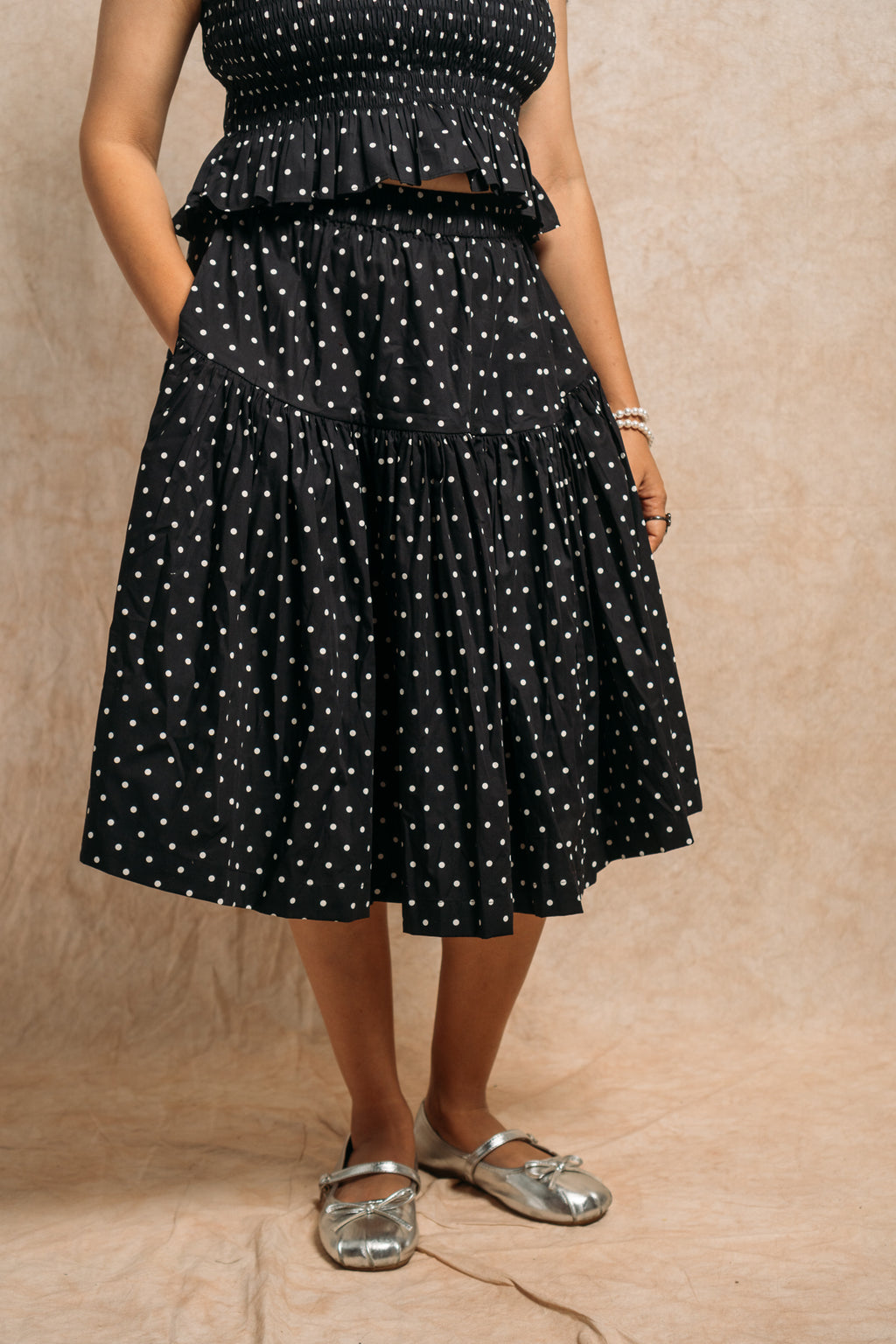 Tiered Skirt 'White Polka Dots'