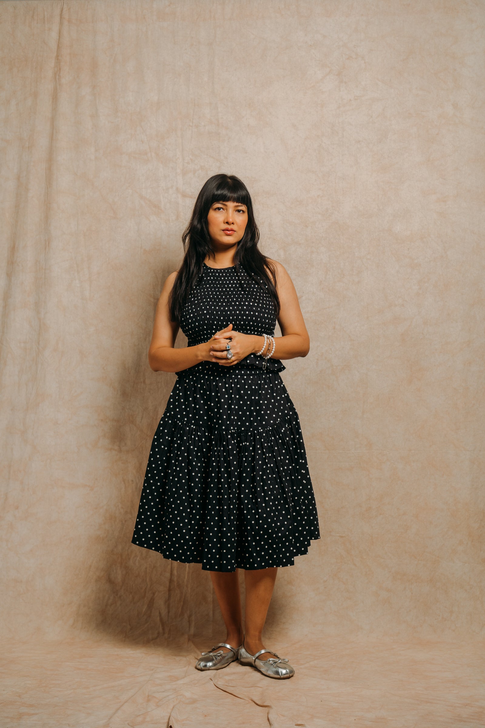 Ruched Top 'White Polka Dots'