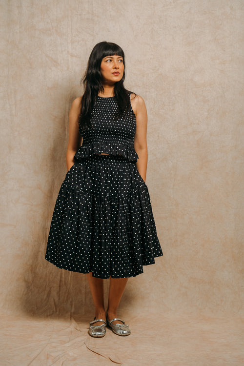 Ruched Top 'White Polka Dots'