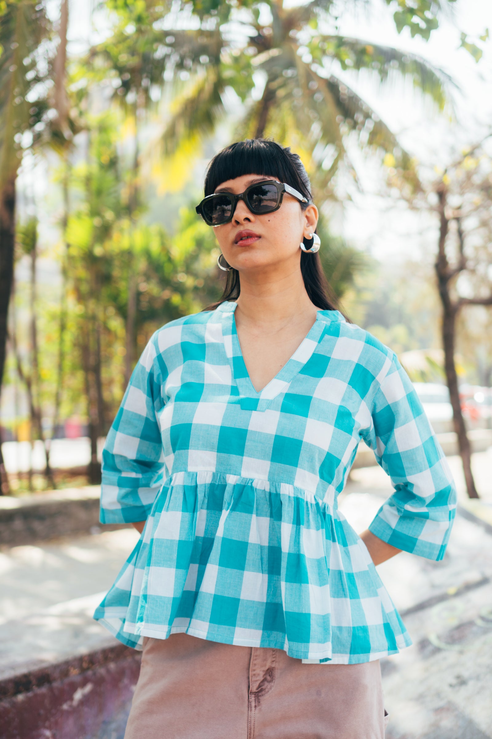 Peplum Top 'Powder Blue Handloom'
