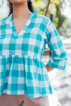 Peplum Top 'Powder Blue Handloom'