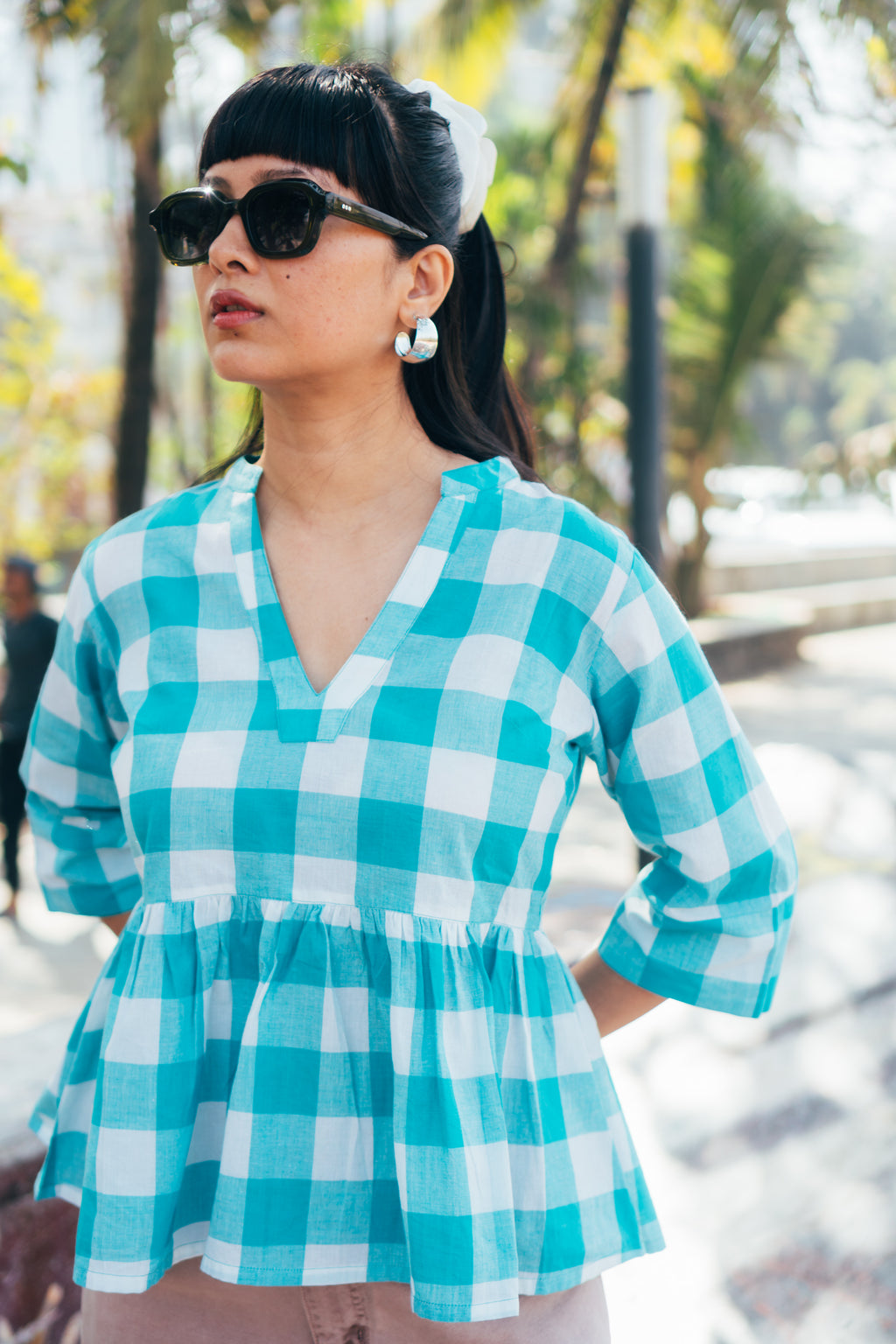 Peplum Top 'Powder Blue Handloom'