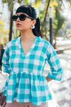Peplum Top 'Powder Blue Handloom'
