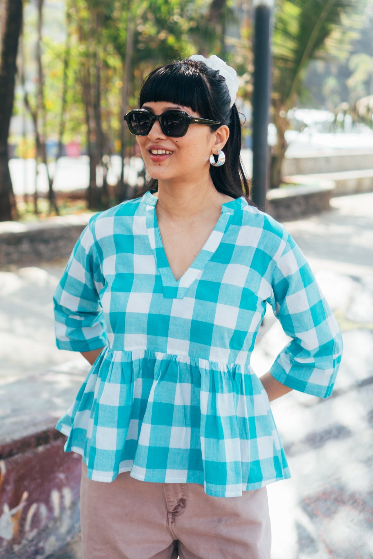 Peplum Top 'Powder Blue Handloom'