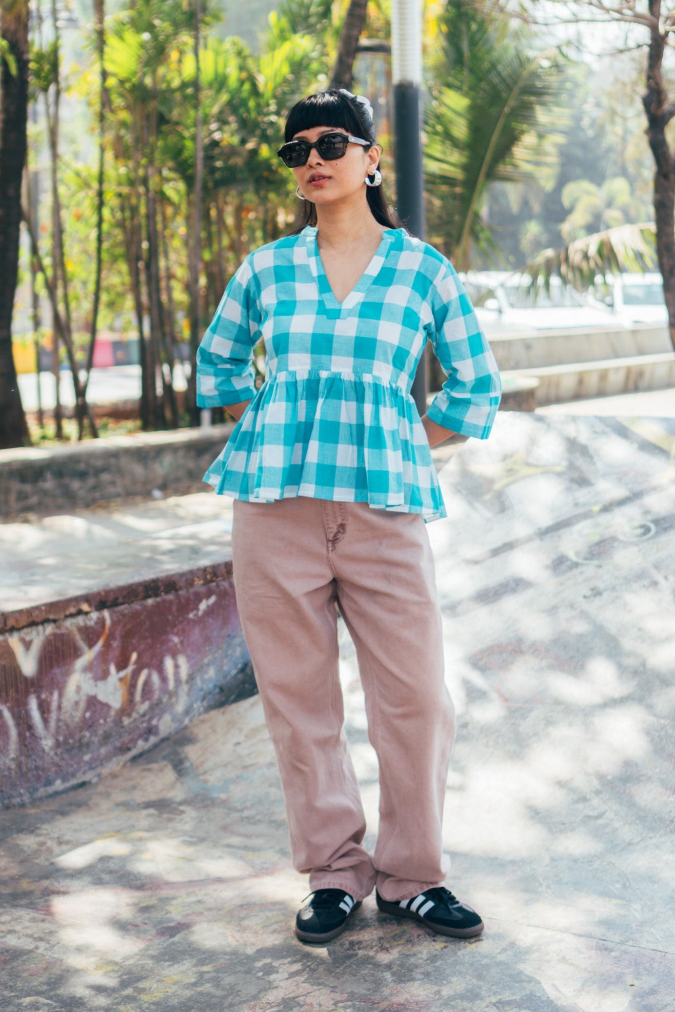Peplum Top 'Powder Blue Handloom'