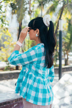 Peplum Top 'Powder Blue Handloom'