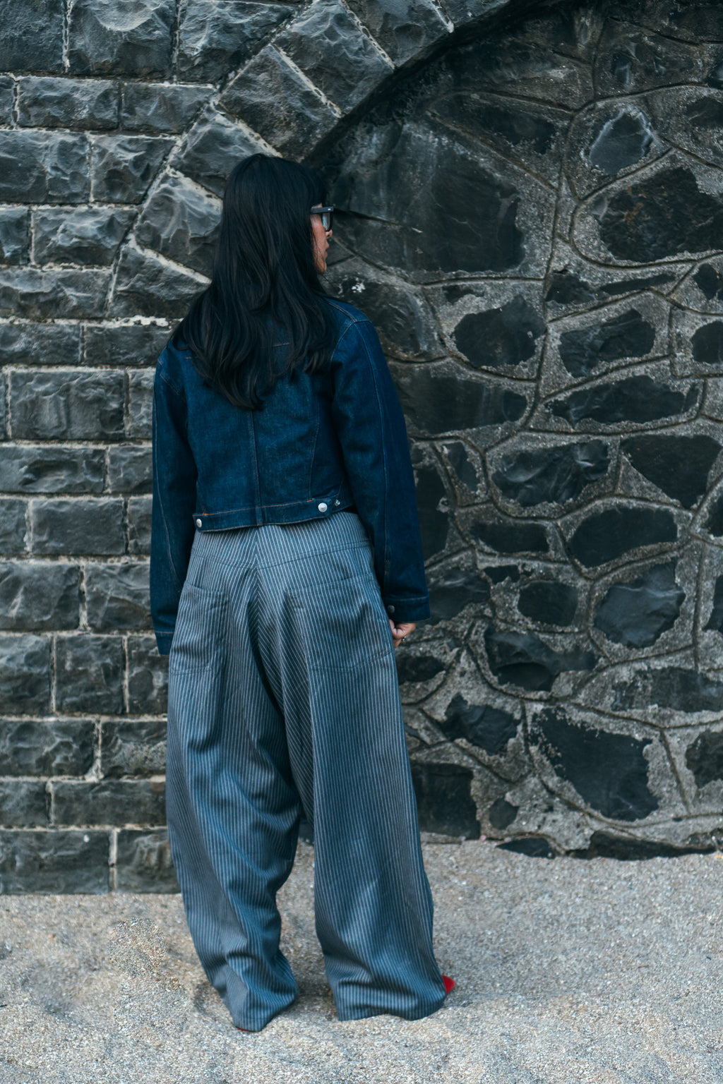 Really Wide Pants 'Grey Stripes'