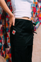 Two-Tie Apron Slouchy Pants 'Black Stripes'