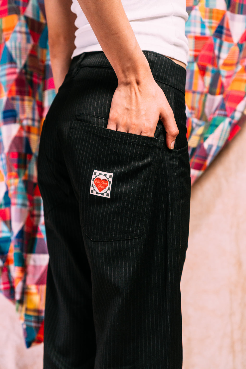 Two-Tie Apron Slouchy Pants 'Black Stripes'