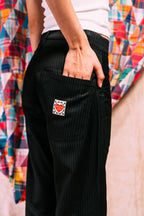 Two-Tie Apron Slouchy Pants 'Black Stripes'