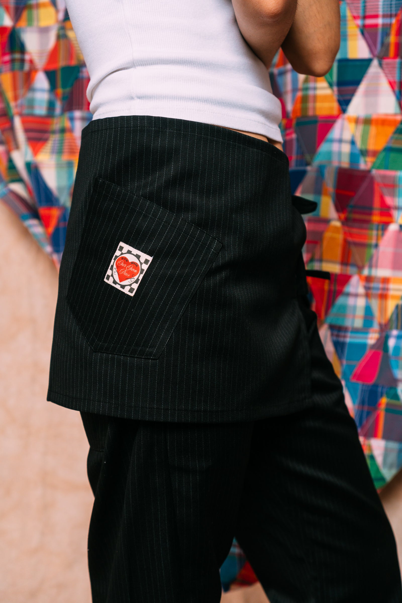 Two-Tie Apron Slouchy Pants 'Black Stripes'