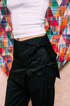 Two-Tie Apron Slouchy Pants 'Black Stripes'