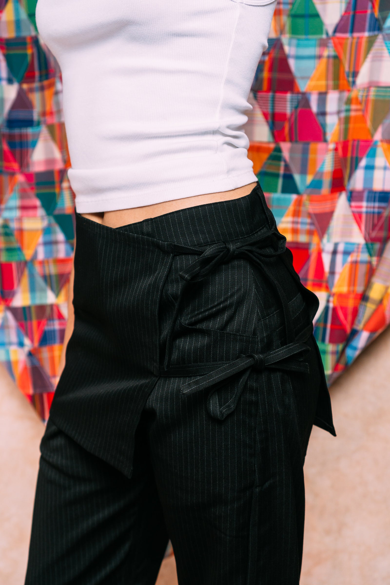 Two-Tie Apron Slouchy Pants 'Black Stripes'
