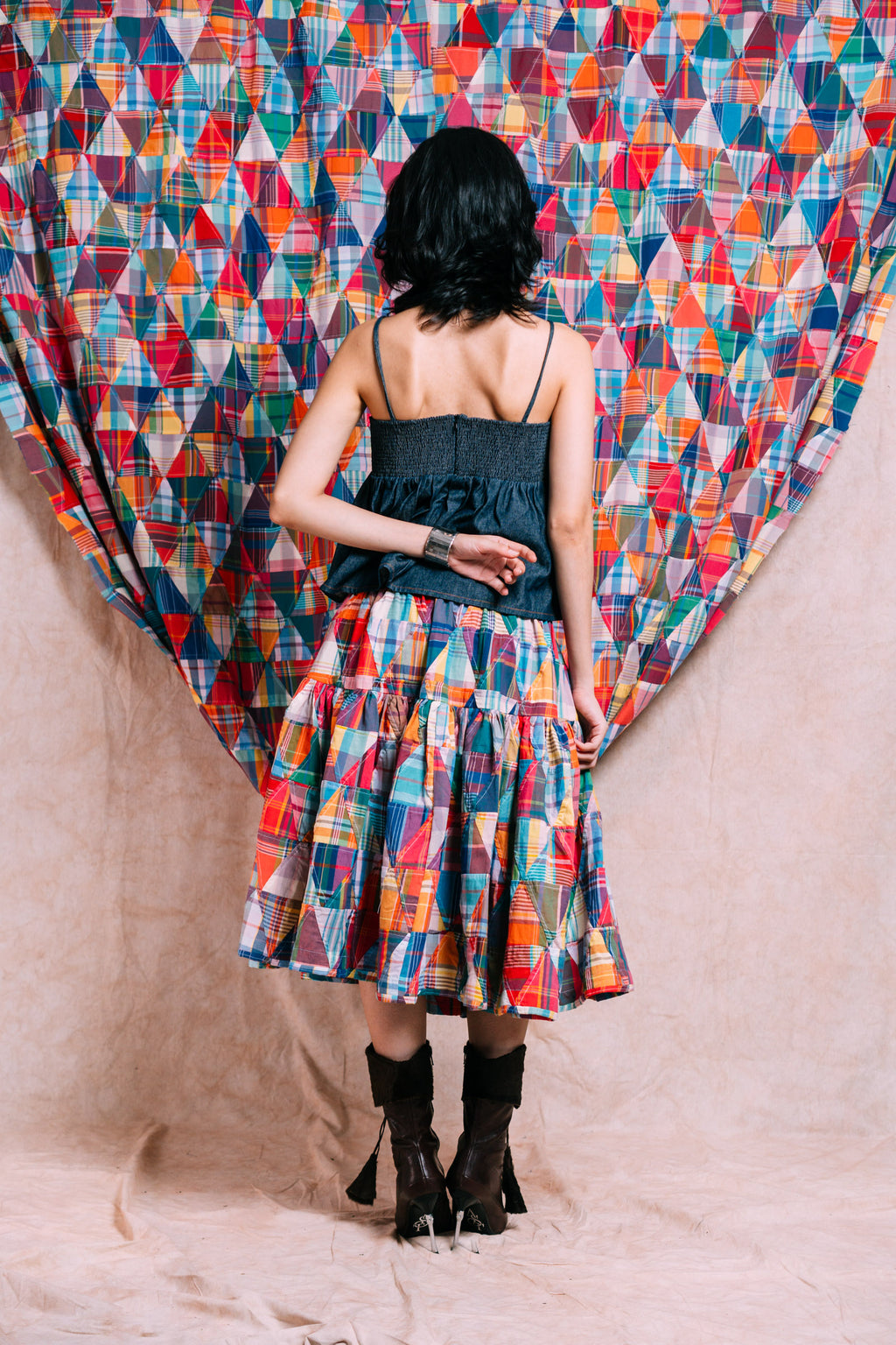 Tiered Skirt 'Madras Patchwork Triangles'