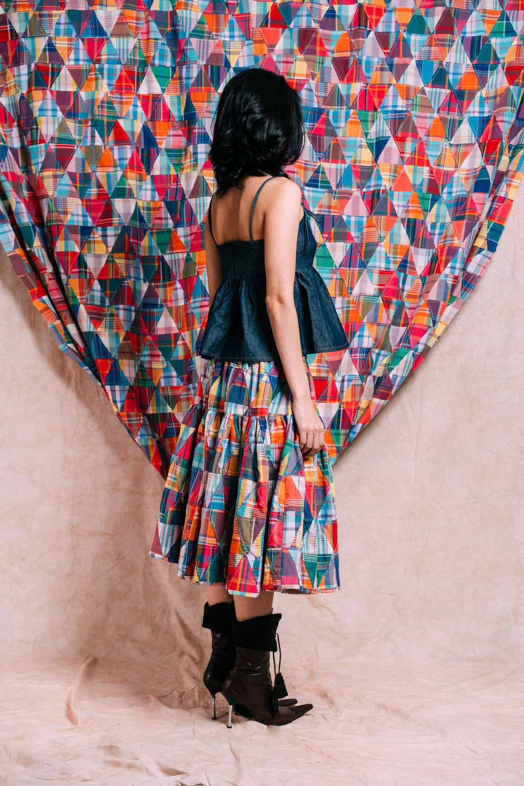 Tiered Skirt 'Madras Patchwork Triangles'