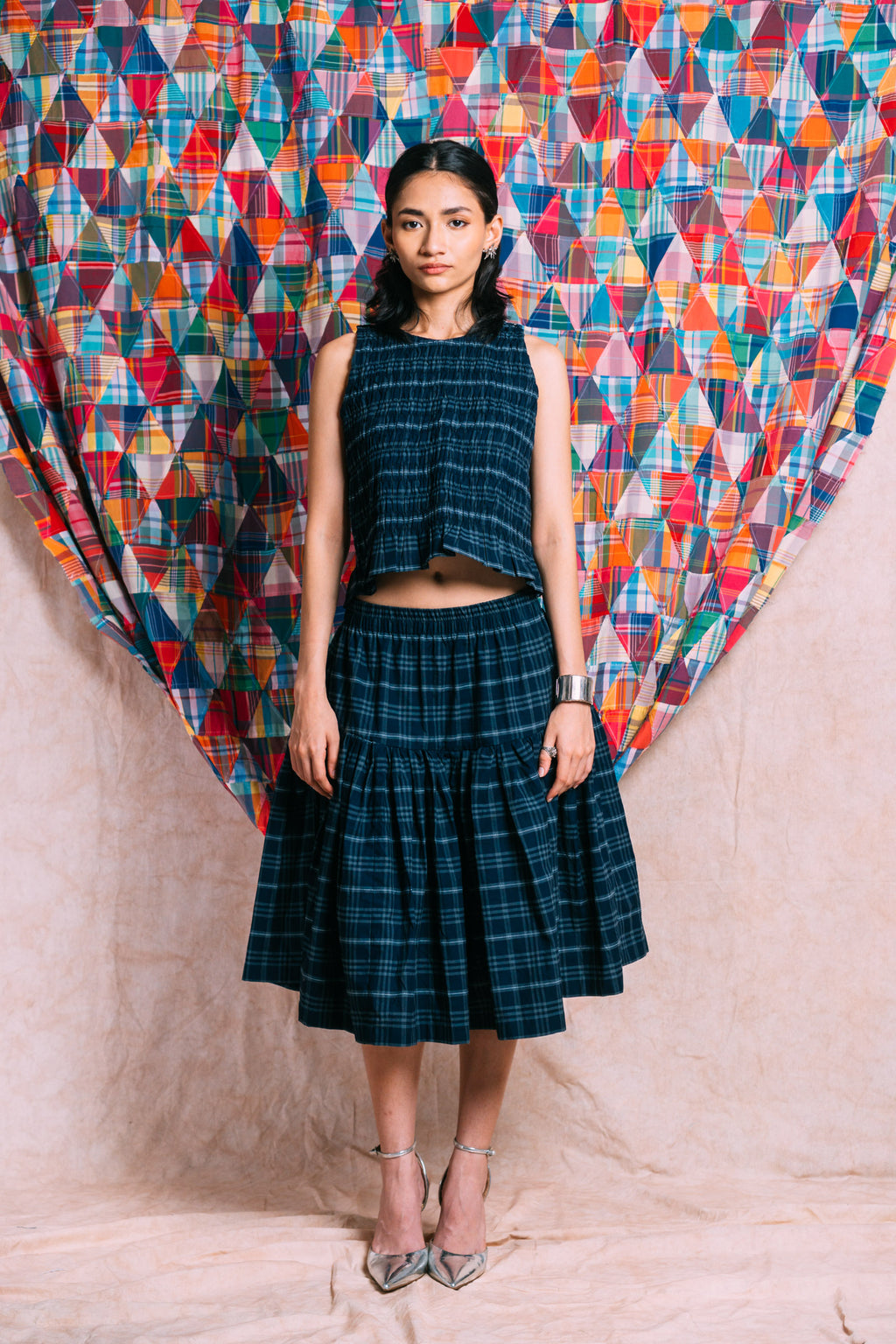 Ruched Top 'Navy Checks'