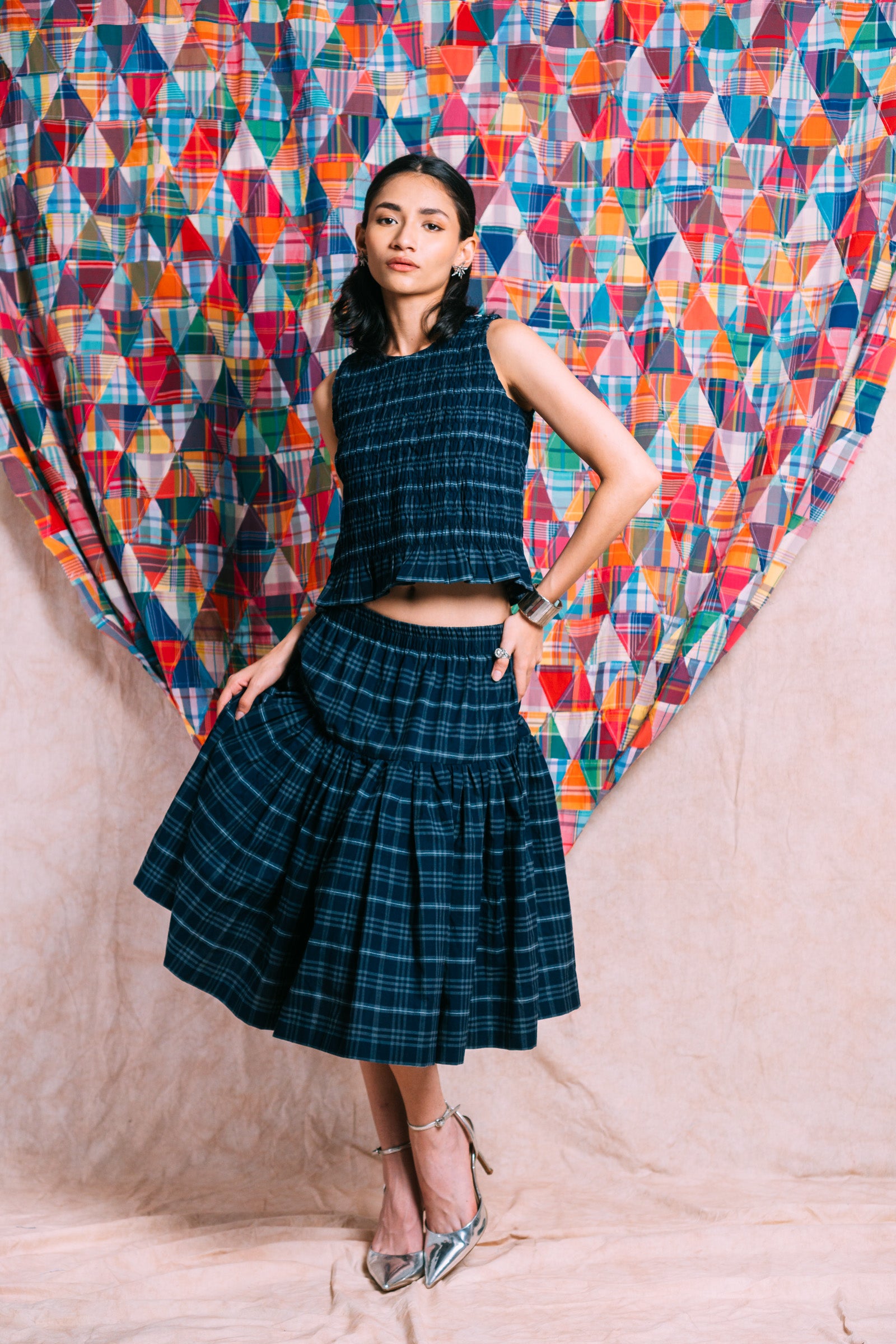 Tiered Skirt 'Navy Checks'