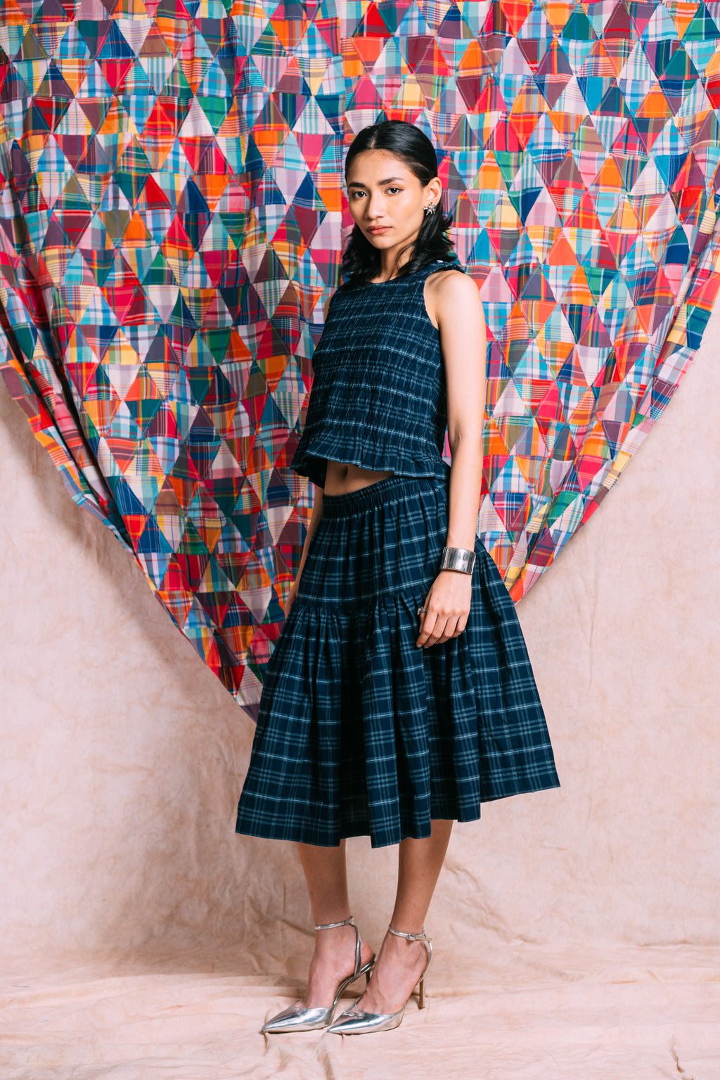 Ruched Top 'Navy Checks'
