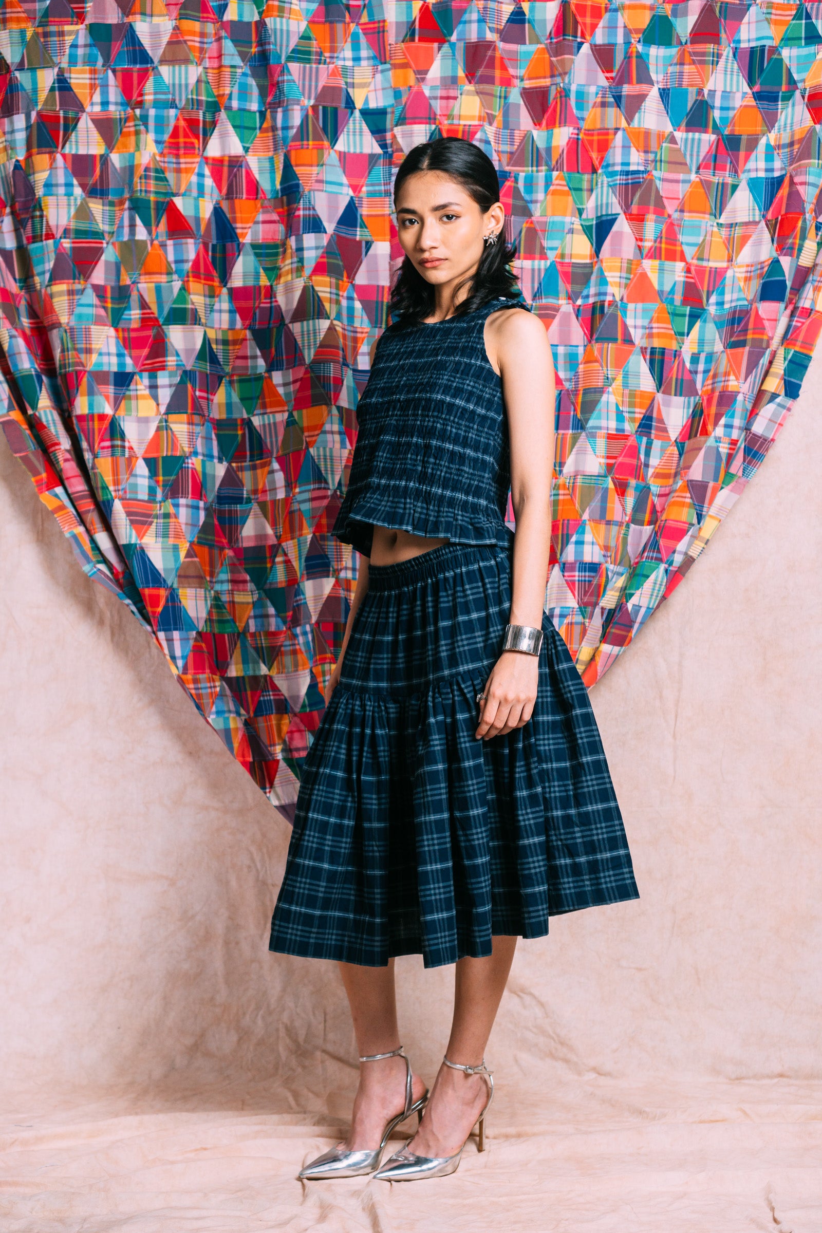 Ruched Top 'Navy Checks'