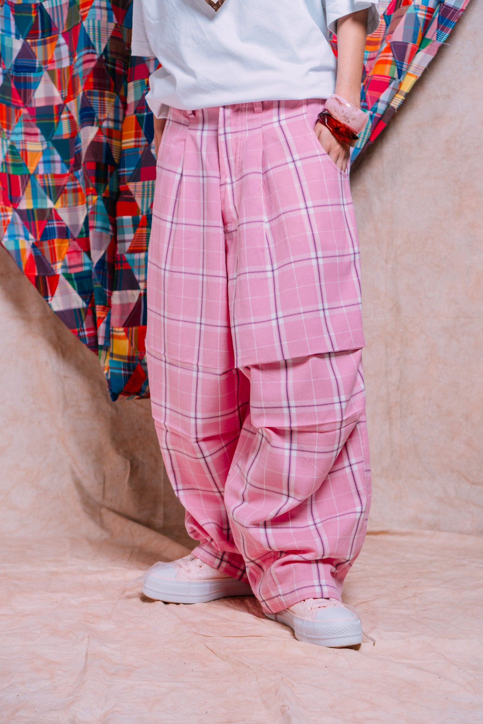 Balloon Pants 'Bubblegum Plaid'