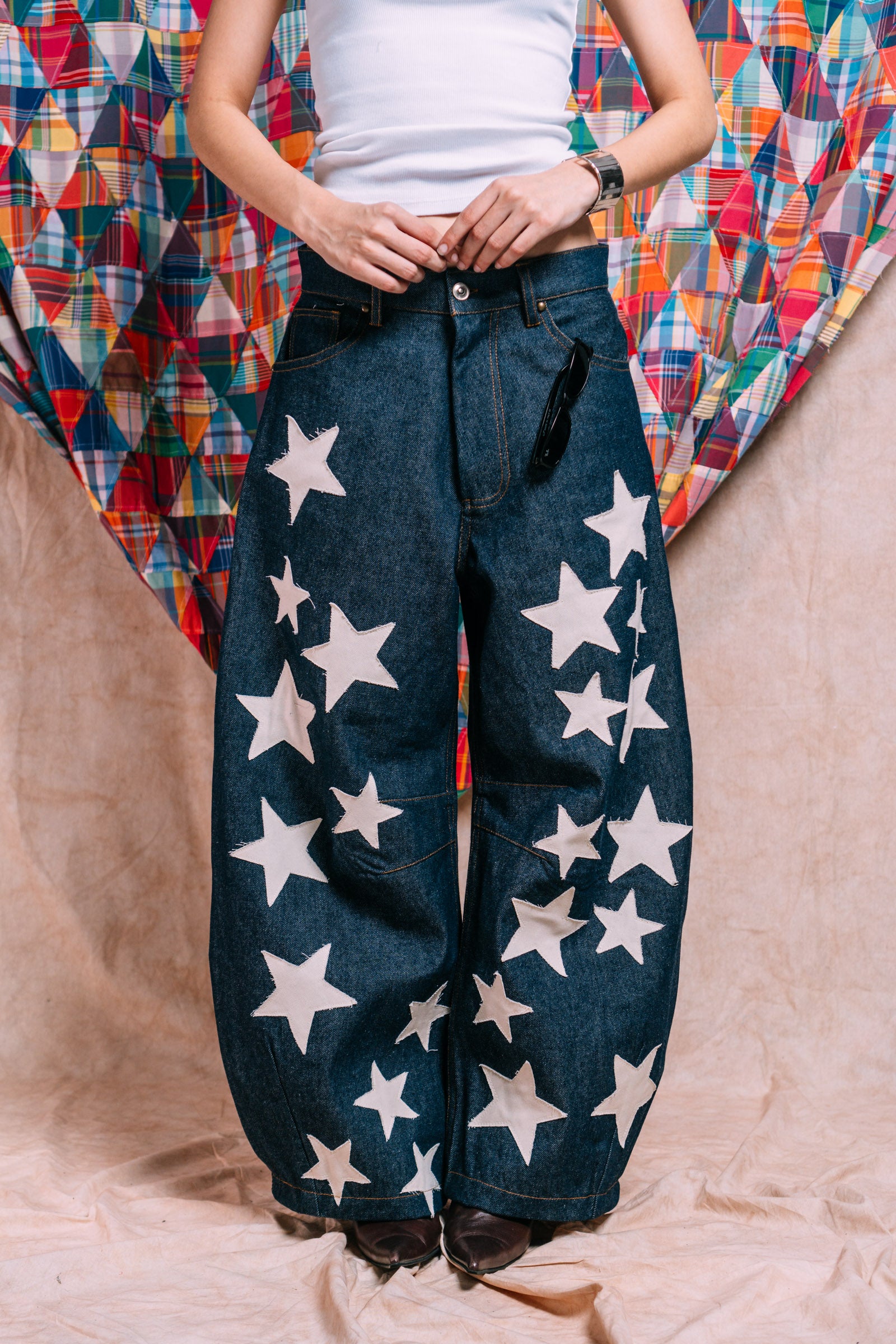 I'm A Star Horseshoe Jeans 'Ecru Star Patchwork'