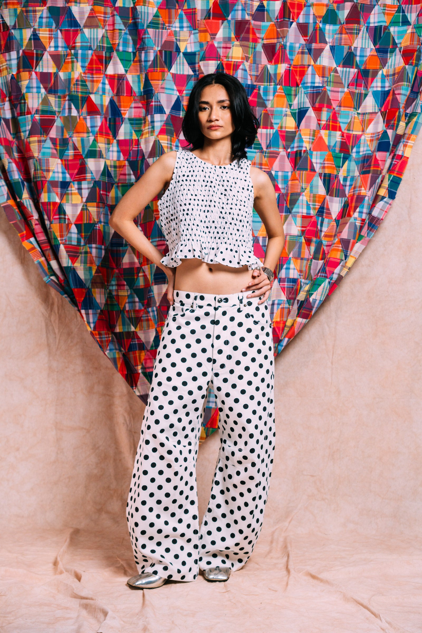 Ruched Top 'Black Polka Dots'