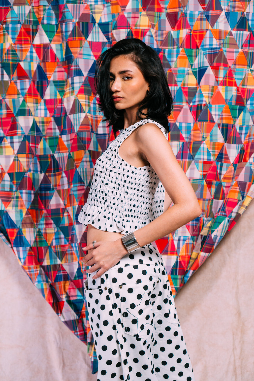 Ruched Top 'Black Polka Dots'