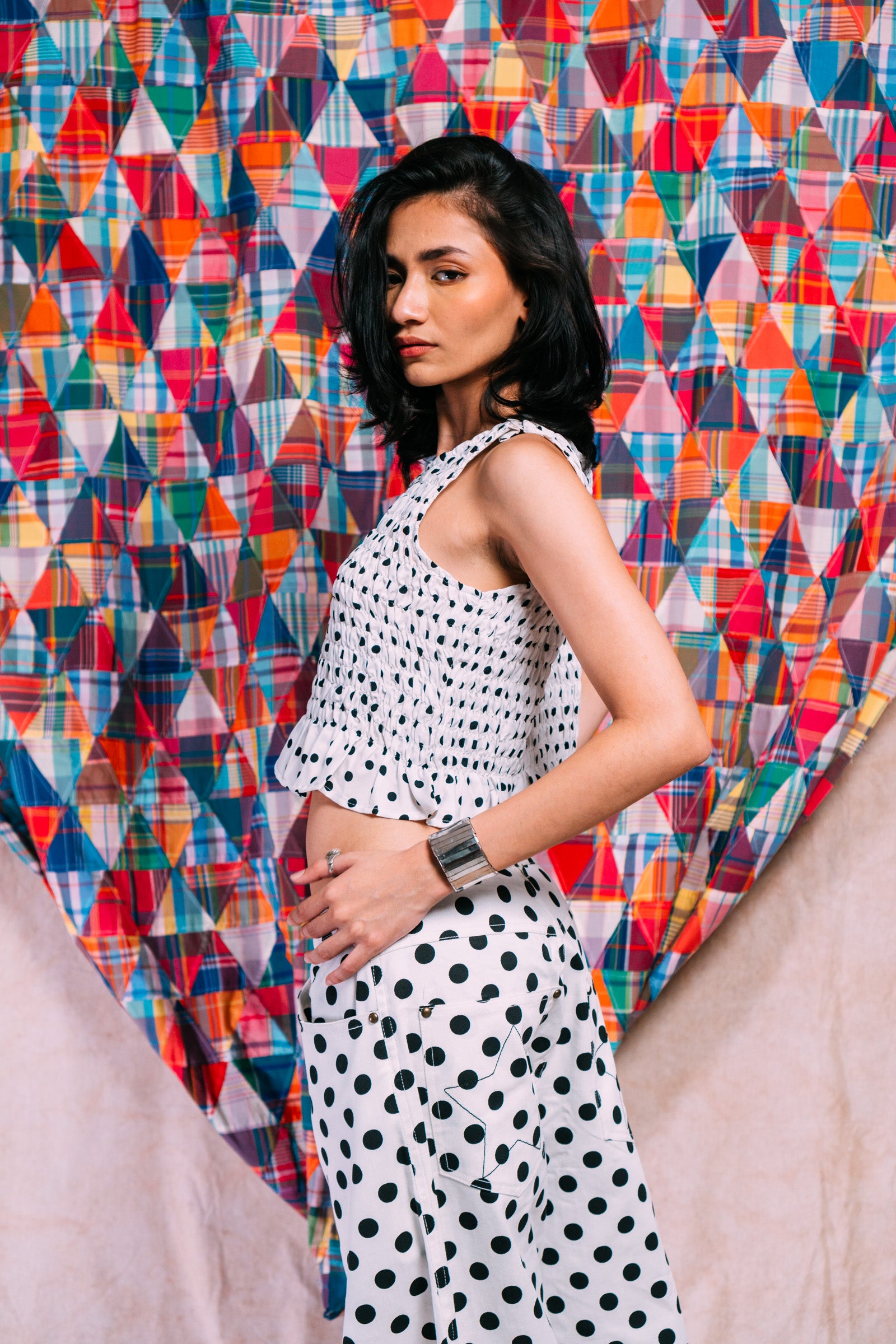 Ruched Top 'Black Polka Dots'