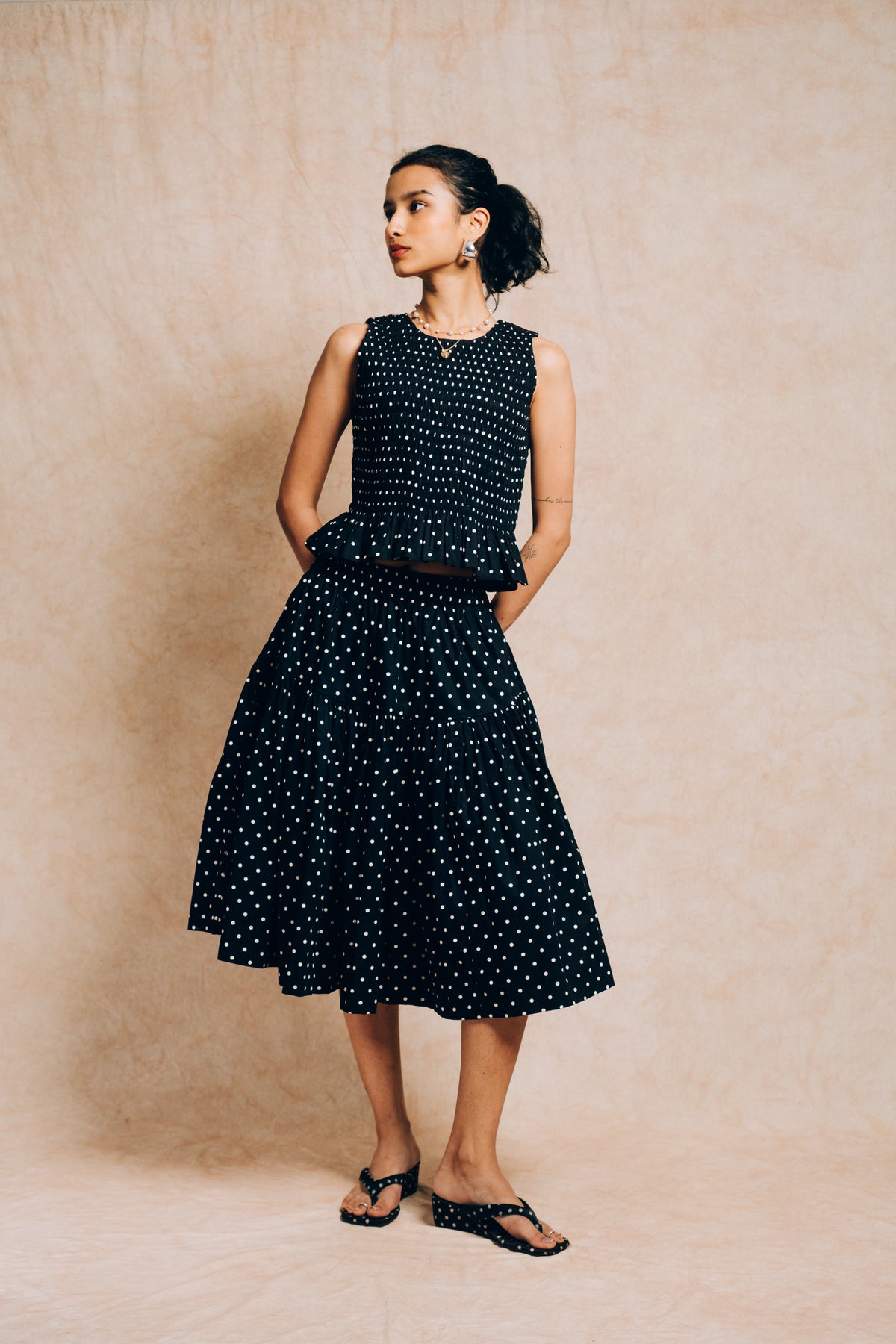 Tiered Skirt 'Black Polka Dots'
