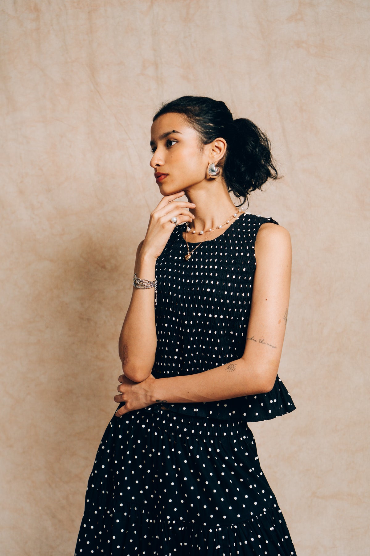 Ruched Top 'Black Polka Dots'