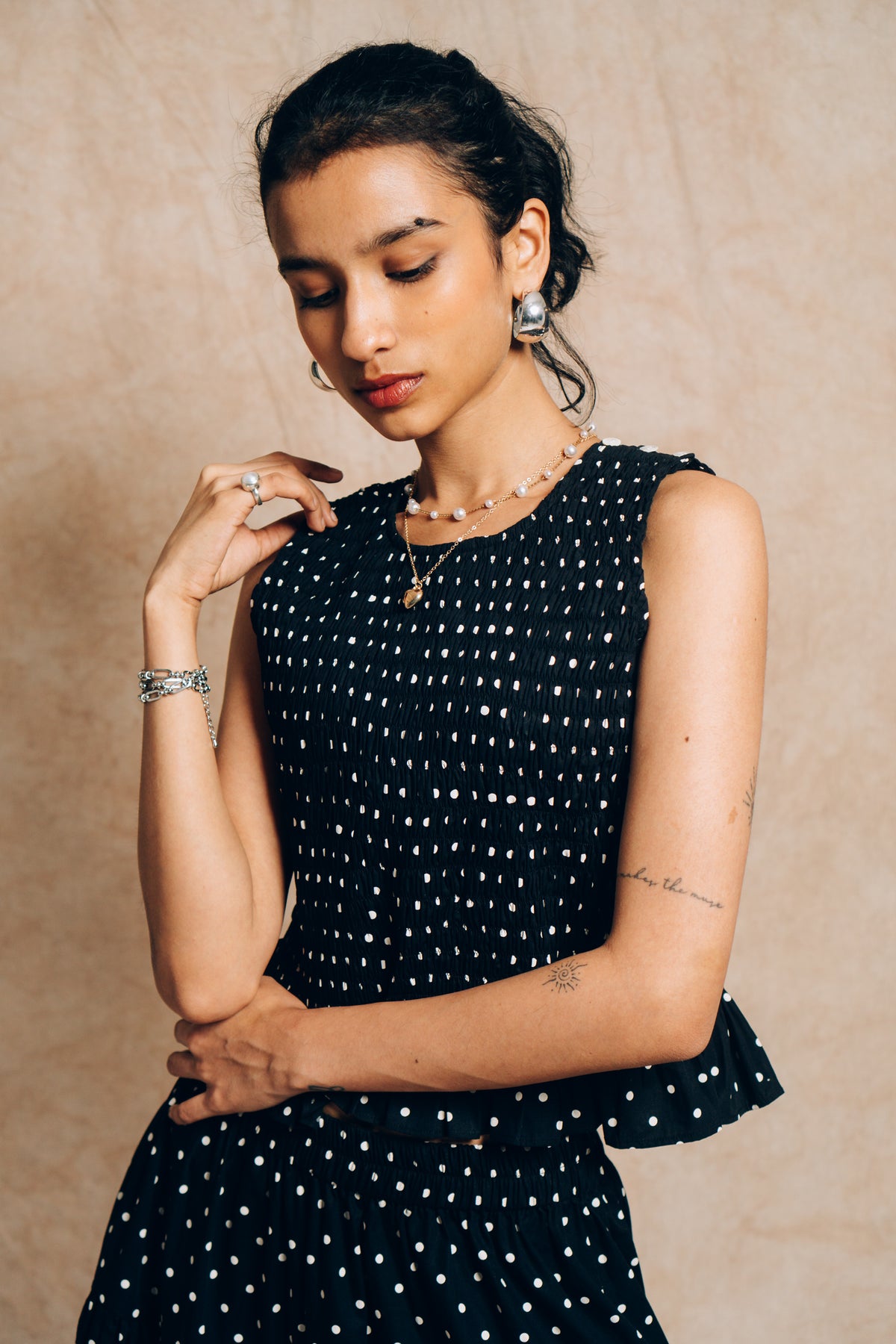 Ruched Top 'Black Polka Dots'