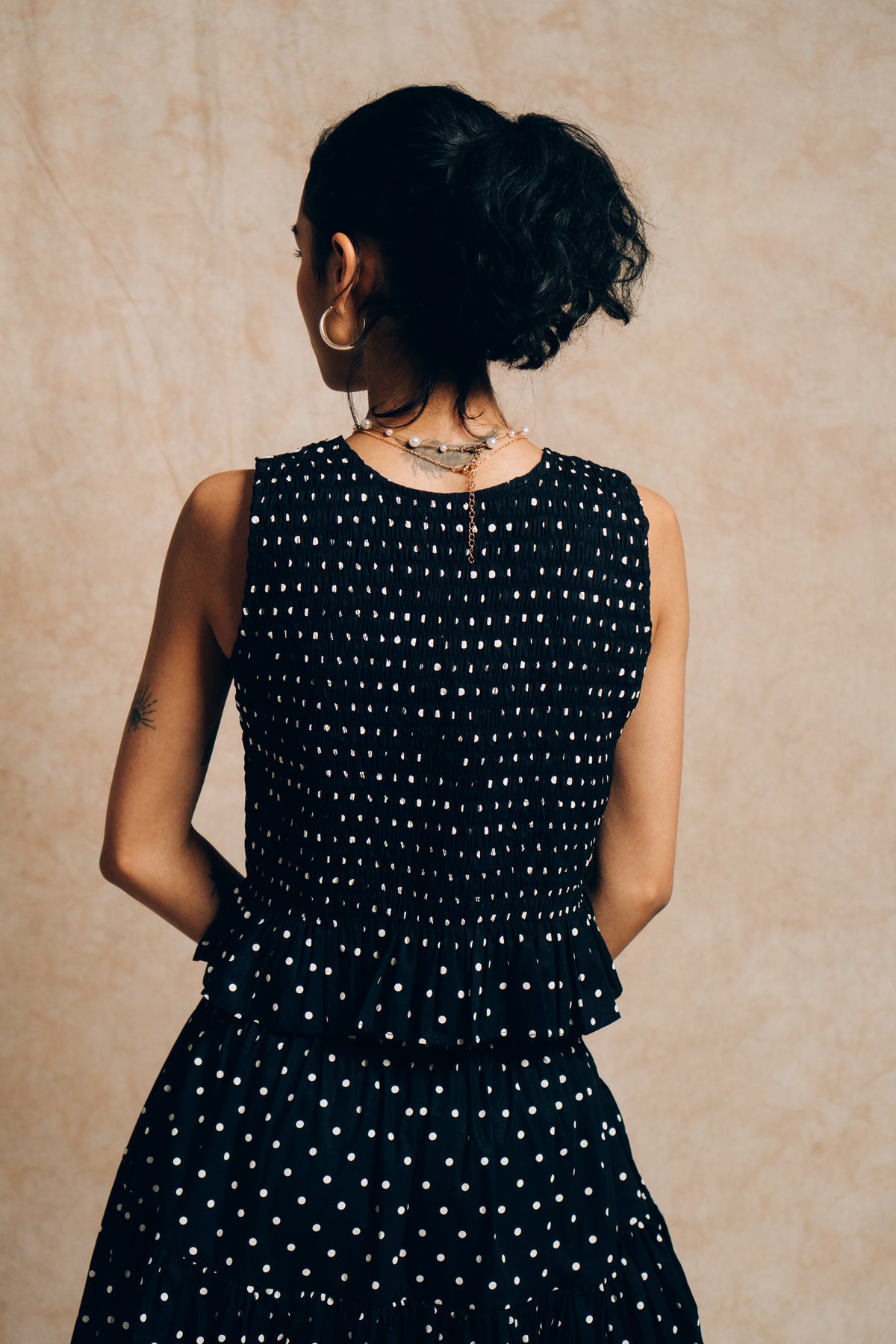 Ruched Top 'Black Polka Dots'