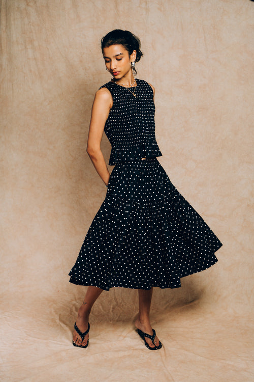 Ruched Top 'Black Polka Dots'