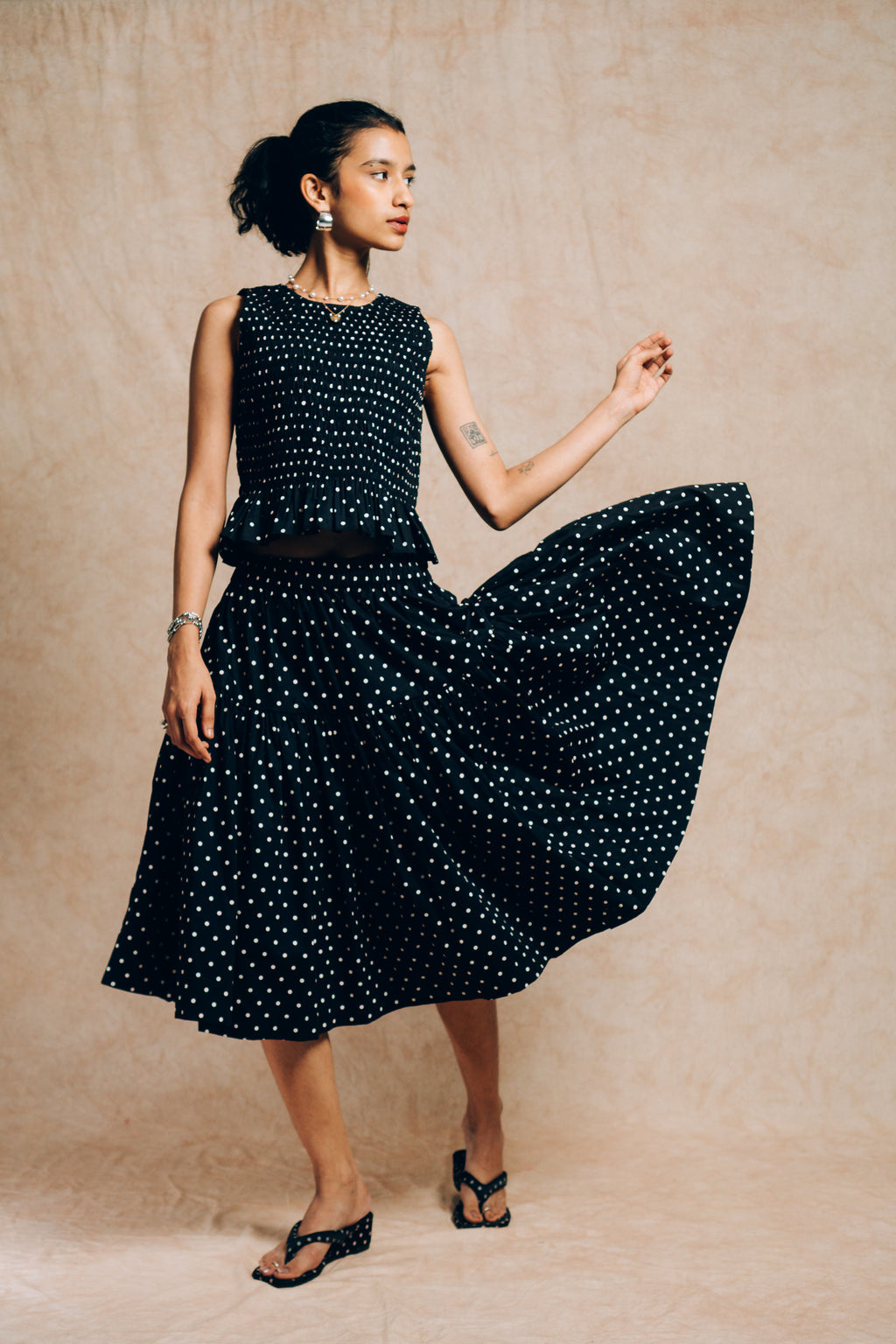 Tiered Skirt 'Black Polka Dots'