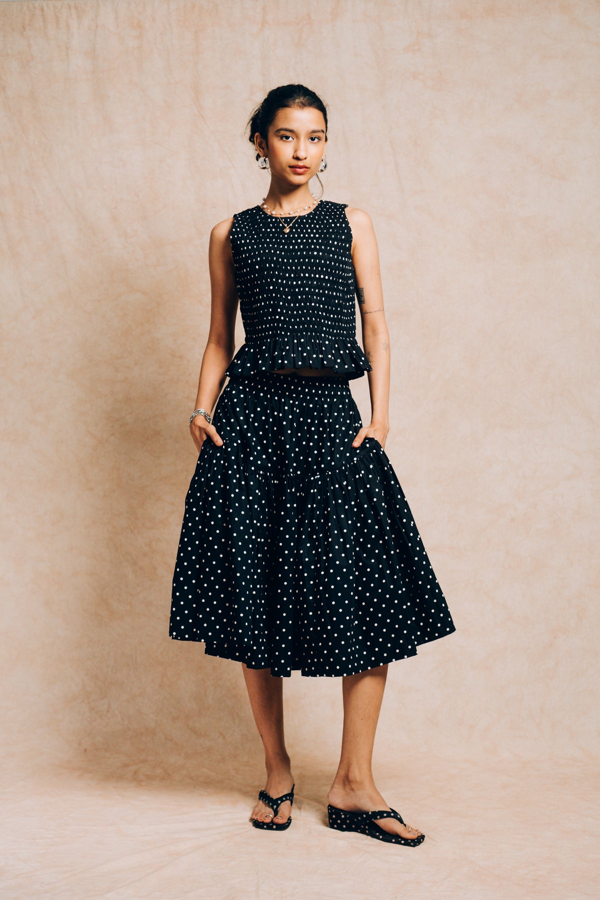 Ruched Top 'Black Polka Dots'