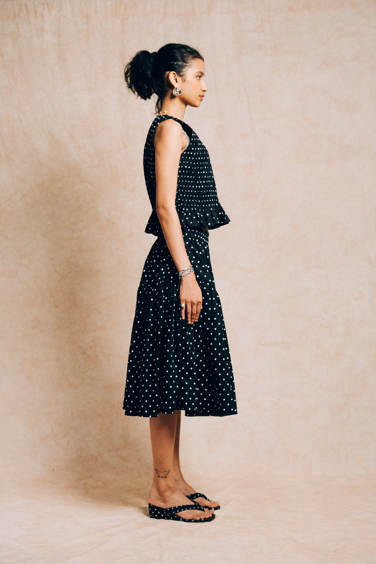 Tiered Skirt 'Black Polka Dots'