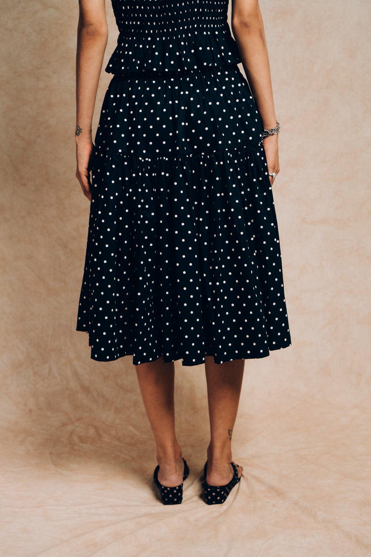 Tiered Skirt 'Black Polka Dots'