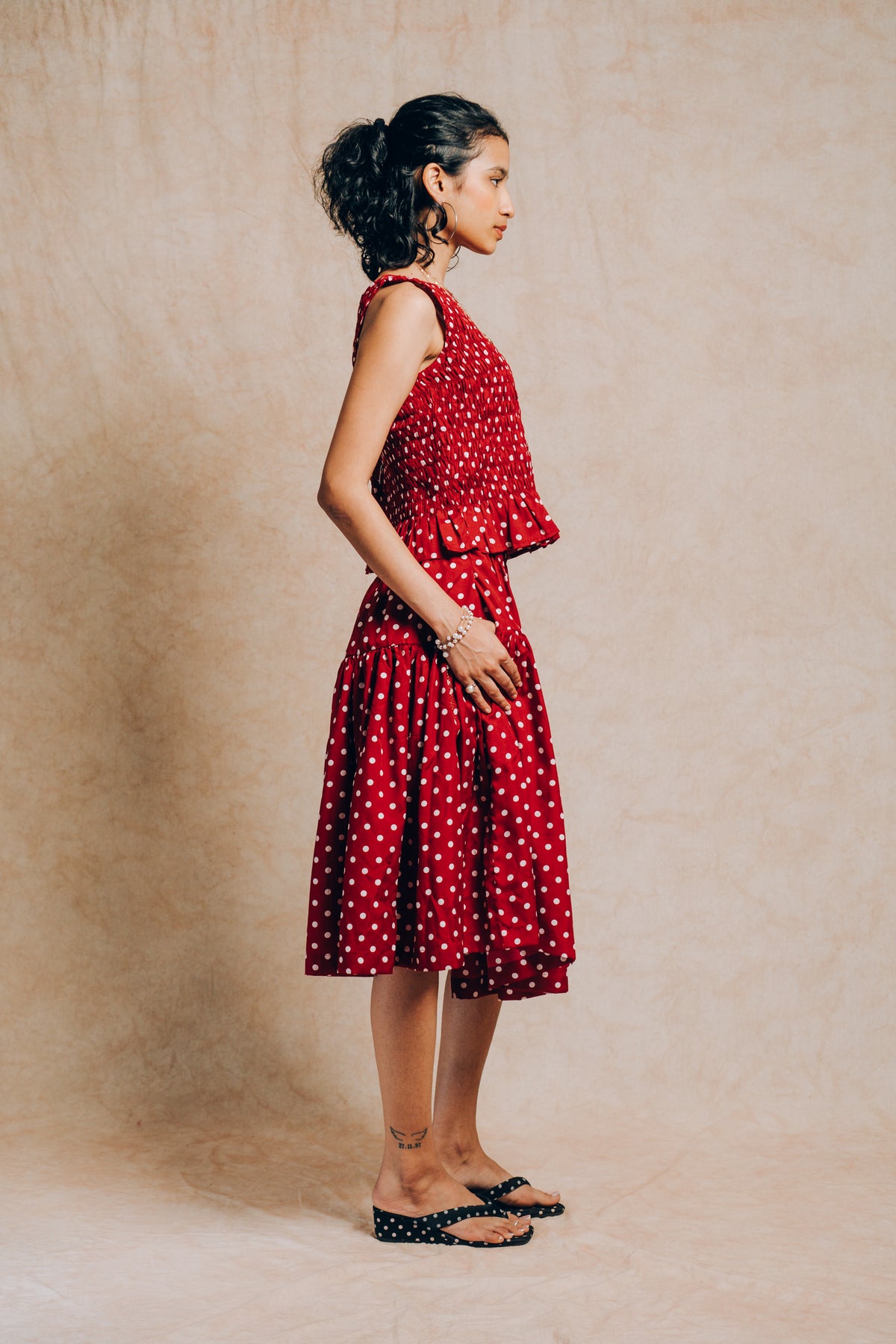 Tiered Skirt 'Maroon Polka Dots'