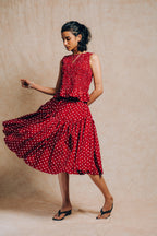 Tiered Skirt 'Maroon Polka Dots'