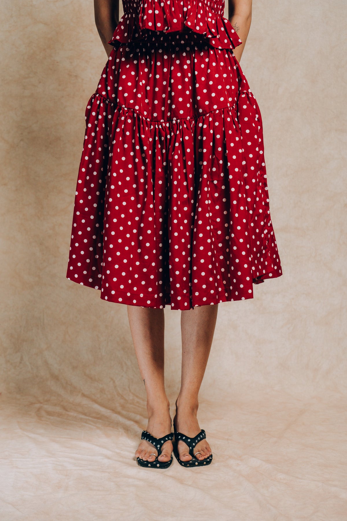 Tiered Skirt 'Maroon Polka Dots'