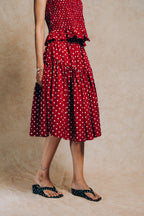 Tiered Skirt 'Maroon Polka Dots'