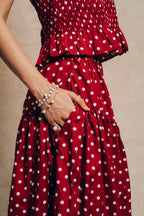 Tiered Skirt 'Maroon Polka Dots'