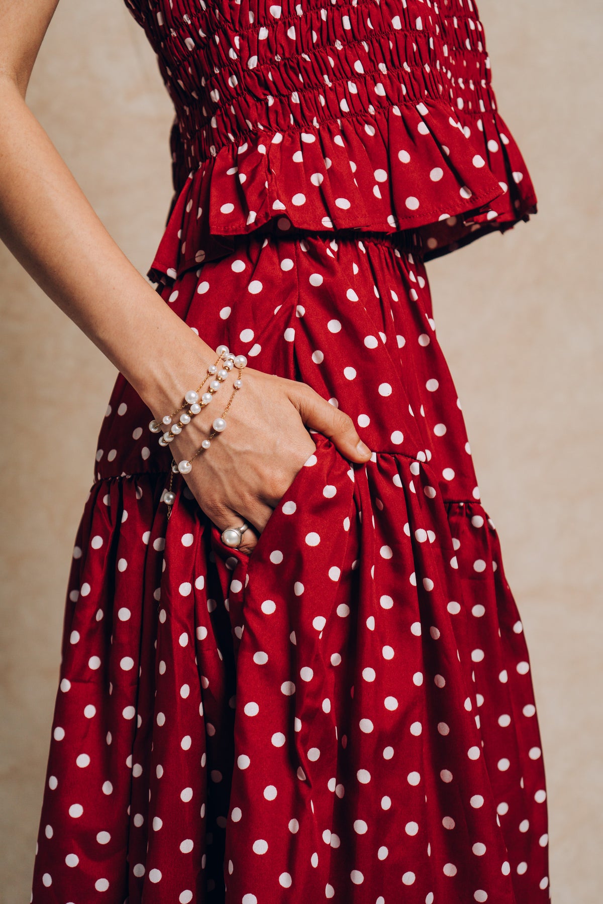 Tiered Skirt 'Maroon Polka Dots'