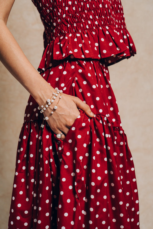 Tiered Skirt 'Maroon Polka Dots'