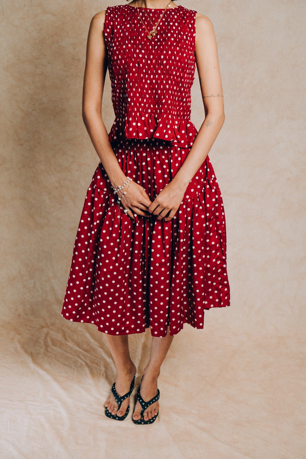 Tiered Skirt 'Maroon Polka Dots'