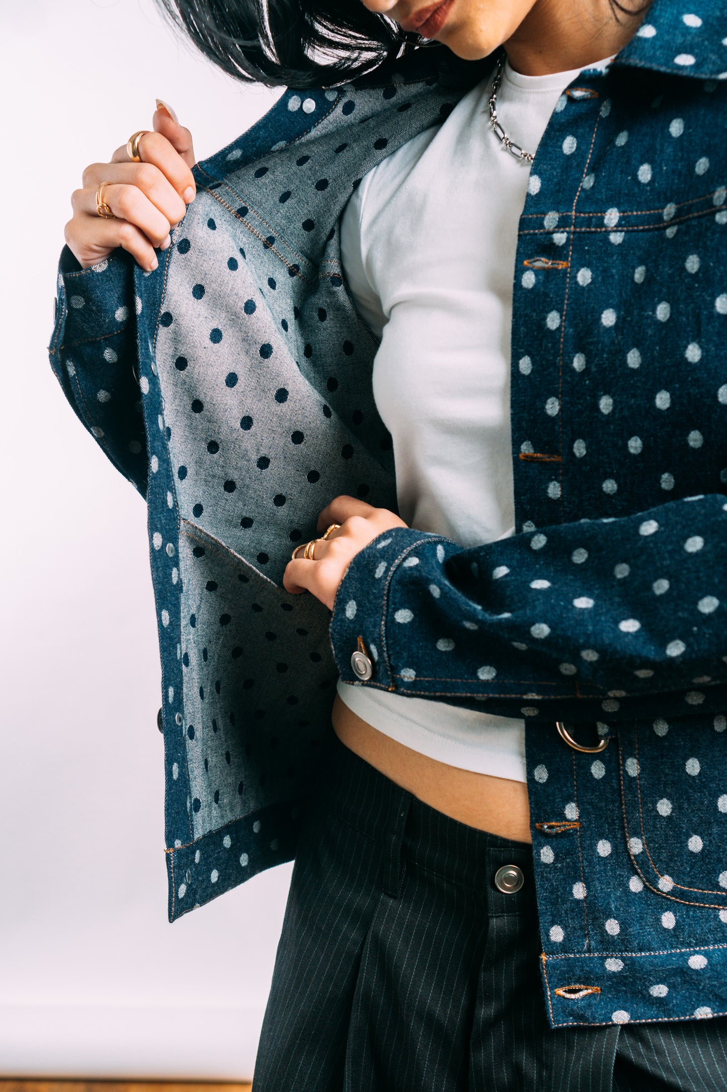 Denim Work Jacket 'Polka Dots'