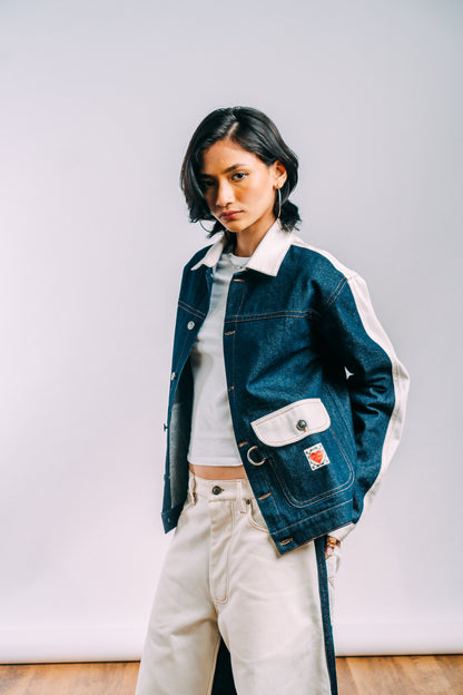 Denim Work Jacket 'Indigo Off-White Split'