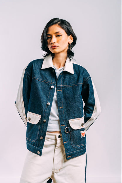 Denim Work Jacket 'Indigo Off-White Split'