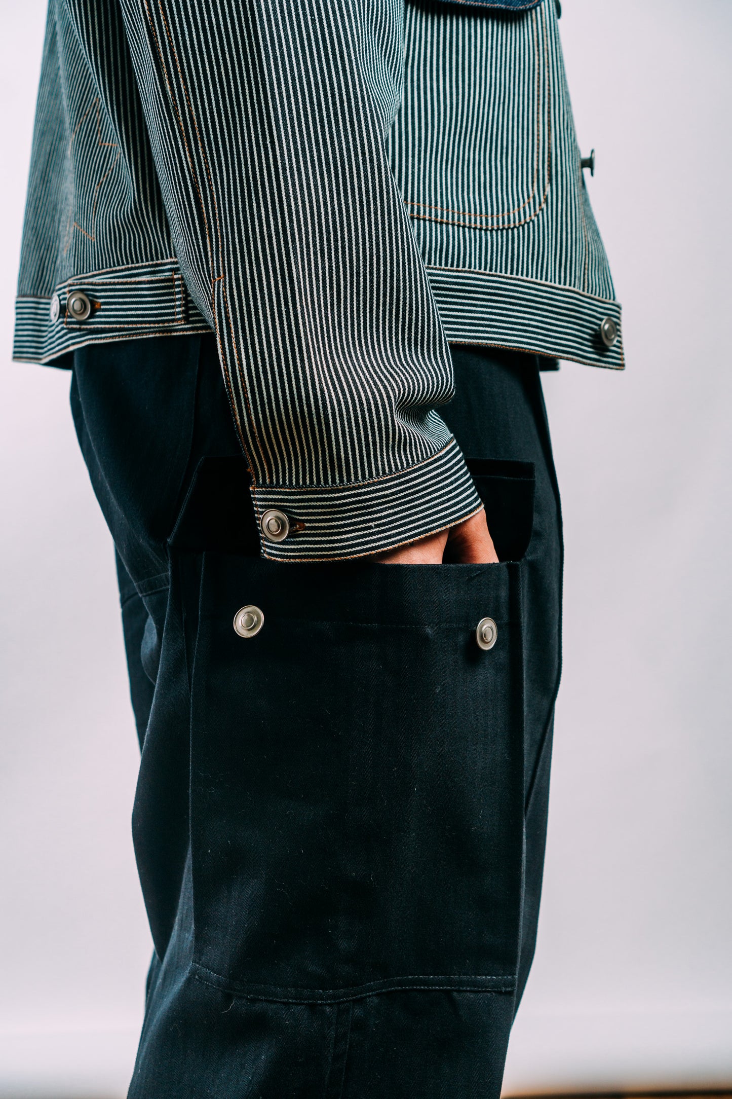 Vintage Cargo Pants 'Herringbone Black’